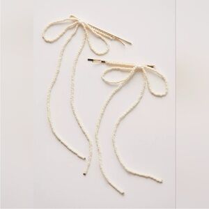 Free People Dainty Beaded Bow Pins in Ivory New
